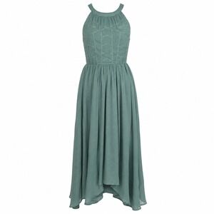 ModCloth Maxi Dress XXS Teal Embroidered Wedding Guest Fairycore Boho High‎ Low